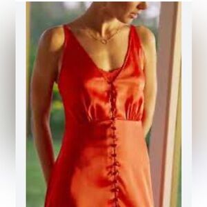 NWT. Retail $130. Size M. Anthropologie. Sleek Red Satin Maxi Slip Dress.